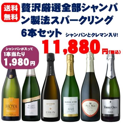 贅沢！厳選！シャンパン・クレマン入り！全部シャンパン製法スパークリングワイン6本セット